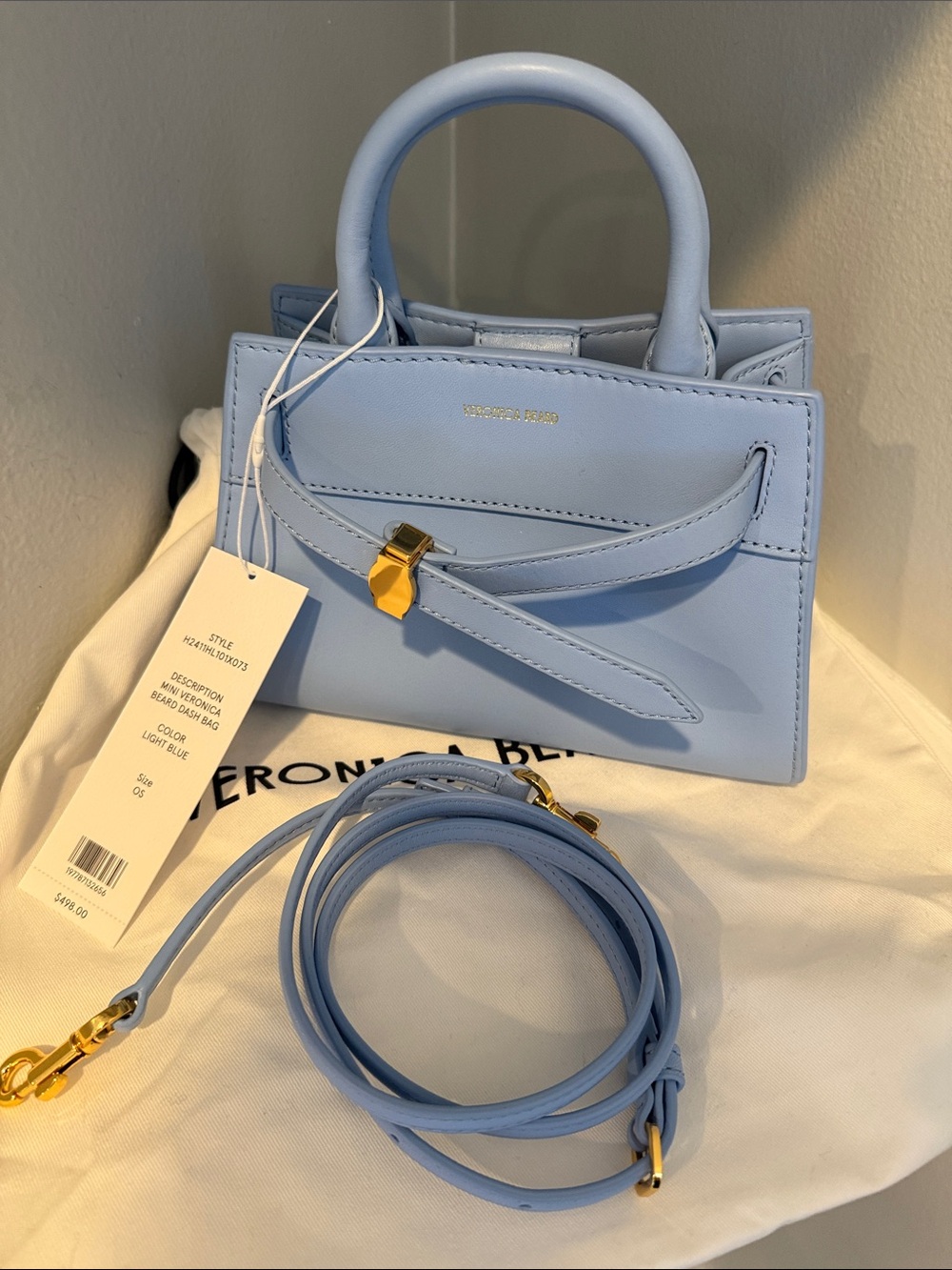 Veronica Beard Light Blue Mini Leather Crossbody Satchel